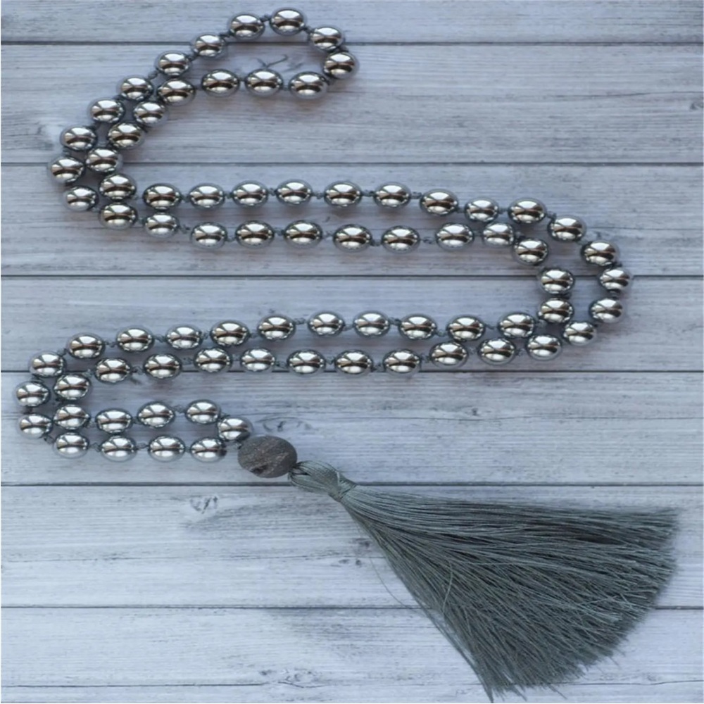 Genuine Hematite Gemstone mala necklace 108 - Picture 2 of 4